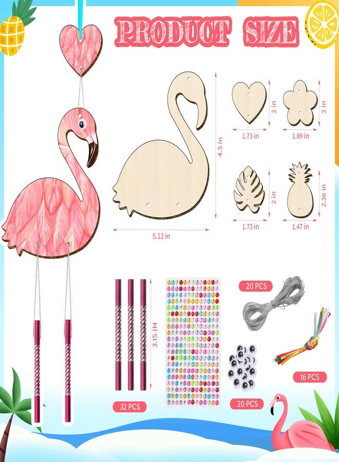 TREACLUB 16 Pack Wind Chime Kits for Kids, Make Your Own Summer Flamingos Wind Chime DIY Coloring Heart Flower Pineapple Wooden Arts and Crafts Birthday Gifts for Girls Boys - Image 2